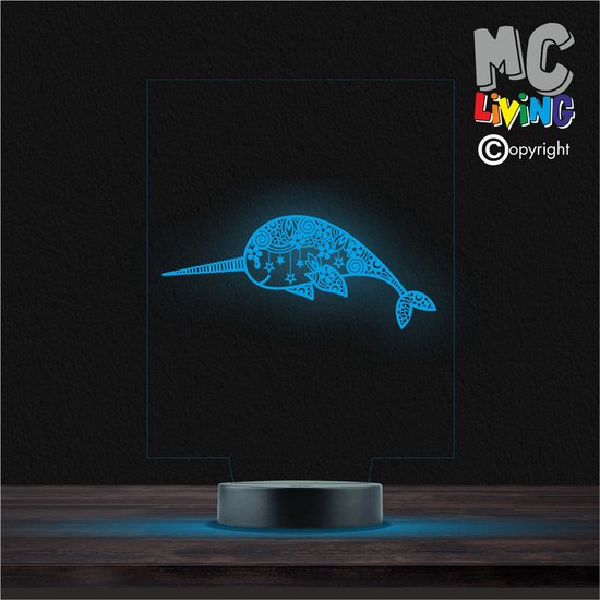 Led Lamp Met Gravering - RGB 7 Kleuren - Narwal van Merkloos