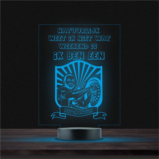 Led Lamp Met Gravering - RGB 7 Kleuren - Natuurlijk Weet Ik Niet Wat Weekend Is Ik Ben Een Automonteur van Q-Kay Tech