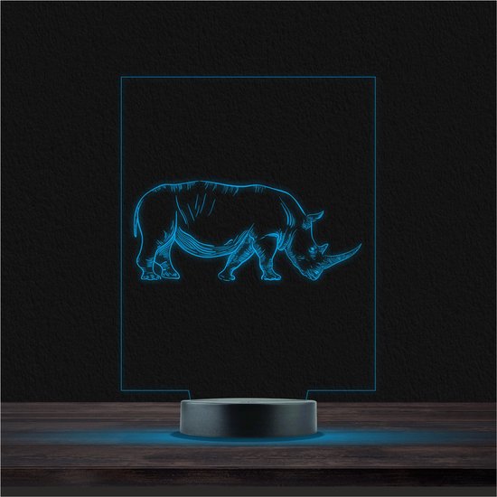 Led Lamp Met Gravering - RGB 7 Kleuren - Neushoorn van Merkloos