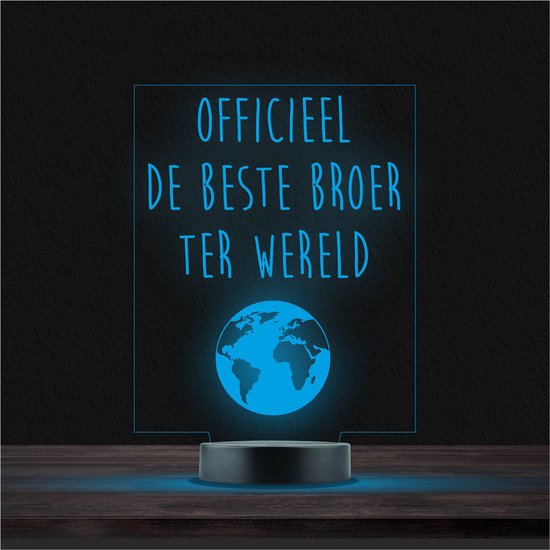 Led Lamp Met Gravering - RGB 7 Kleuren - Officieel De Beste Broer Ter Wereld van Qwebase