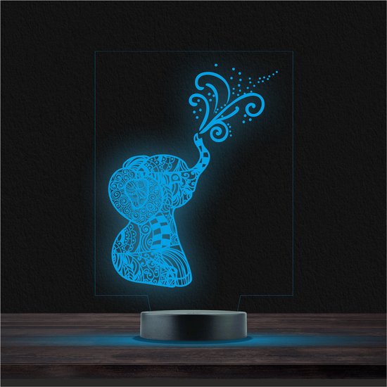 Led Lamp Met Gravering - RGB 7 Kleuren - Olifant van RelaxDays
