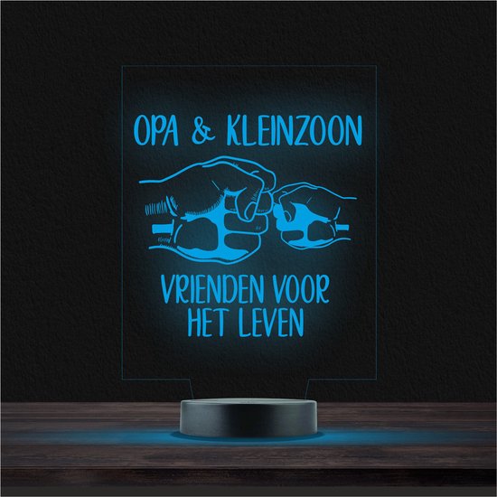 Led Lamp Met Gravering - RGB 7 Kleuren - Opa & Kleinzoon van QFF Lifetime.