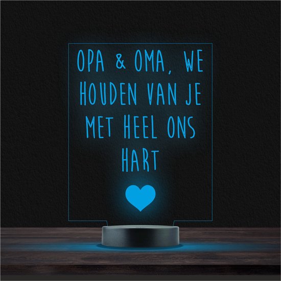 Led Lamp Met Gravering - RGB 7 Kleuren - Opa & Oma We Houden Van Je van Merkloos