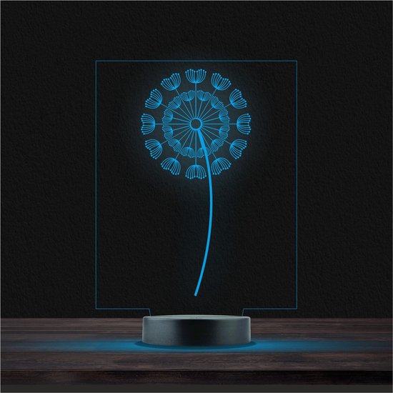 Led Lamp Met Gravering - RGB 7 Kleuren - Paardenbloem van Merkloos