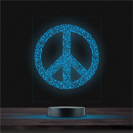 Led Lamp Met Gravering - RGB 7 Kleuren - Peace van Cadani