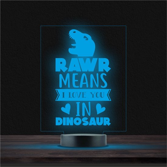Led Lamp Met Gravering - RGB 7 Kleuren - Rawr Means I Love You van Merkloos