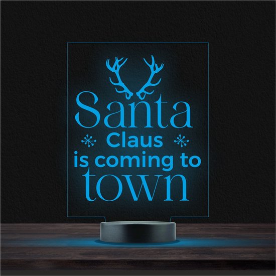Led Lamp Met Gravering - RGB 7 Kleuren - Santa Claus is Coming To Town van Balvi