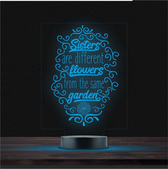 Led Lamp Met Gravering - RGB 7 Kleuren - Sisters Are Different Flowers van Merkloos