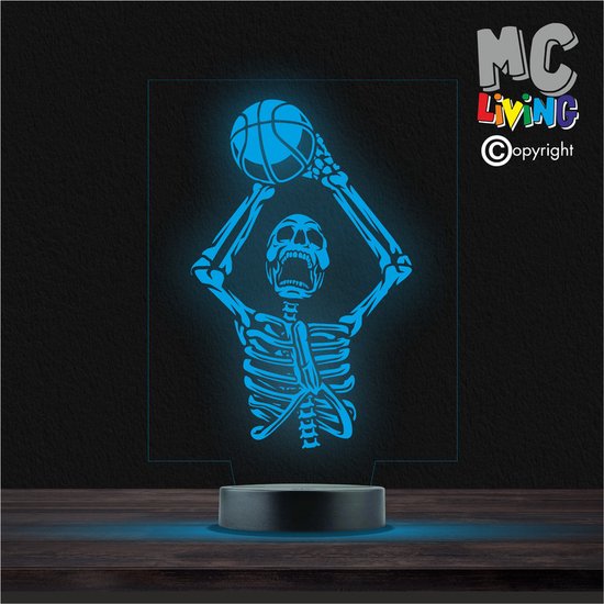 Led Lamp Met Gravering - RGB 7 Kleuren - skelet Basketbal van Merkloos