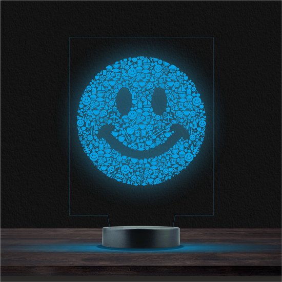 Led Lamp Met Gravering - RGB 7 Kleuren - Smiley van Miko 3D Vision Lamp.