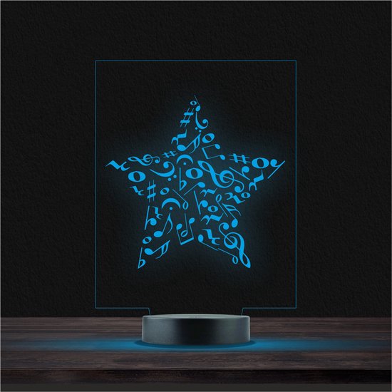 Led Lamp Met Gravering - RGB 7 Kleuren - Ster Muzieknoten van Merkloos