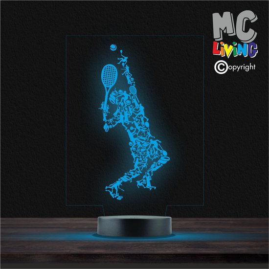Led Lamp Met Gravering - RGB 7 Kleuren - Tennis Man van Merkloos