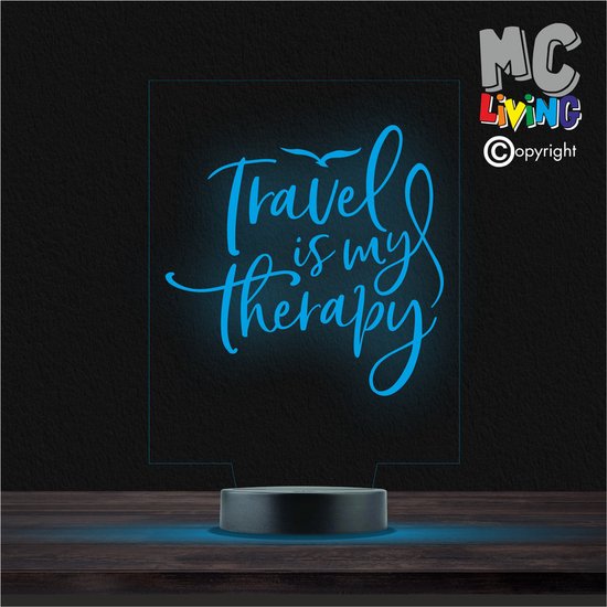 Led Lamp Met Gravering - RGB 7 Kleuren - Travel Is My Therapy van Merkloos