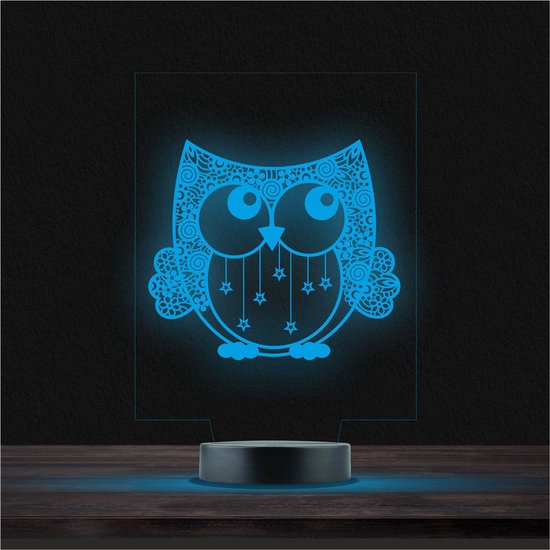 Led Lamp Met Gravering - RGB 7 Kleuren - Uil van Miko Design