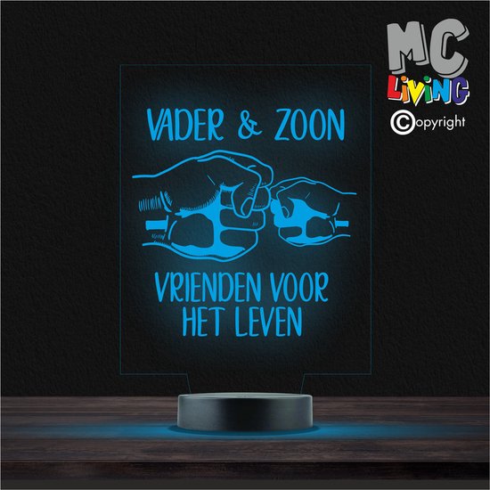 Led Lamp Met Gravering - RGB 7 Kleuren - Vader & Zoon van Illumiqi.