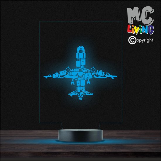 Led Lamp Met Gravering - RGB 7 Kleuren - Vliegtuig van Yuno.