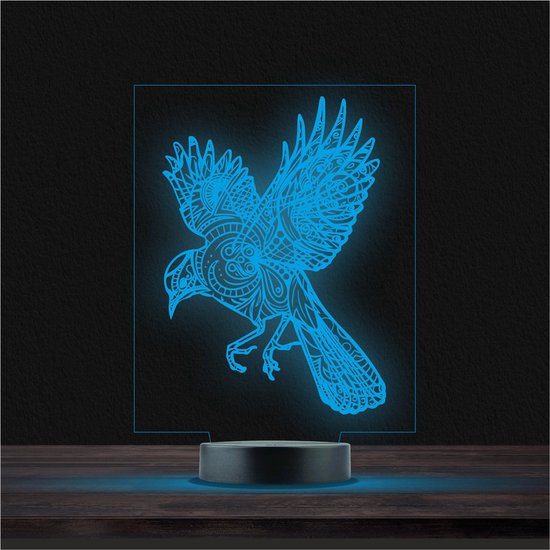 Led Lamp Met Gravering - RGB 7 Kleuren - Vogel van Figi.