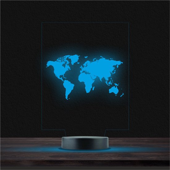 Led Lamp Met Gravering - RGB 7 Kleuren - Wereldmap van Merkloos
