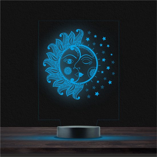 Led Lamp Met Gravering - RGB 7 Kleuren - Zon En Maan van Merkloos
