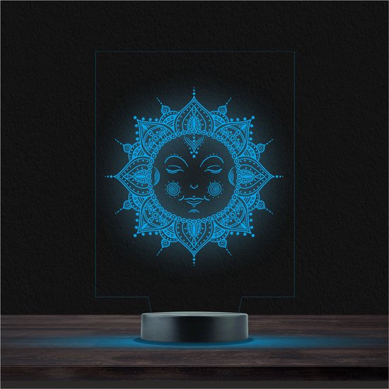 Led Lamp Met Gravering - RGB 7 Kleuren - ZonnenBloem van Kayling.