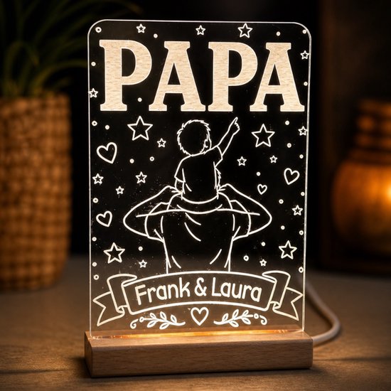 LED Lampje Papa Gepersonaliseerd met Namen – Vaderdag Cadeau van Merkloos