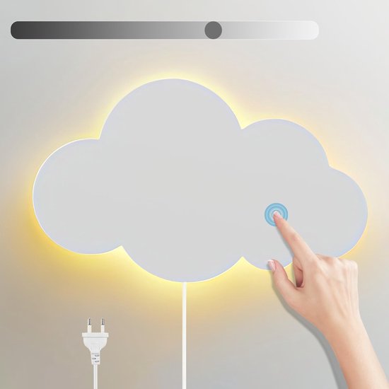 LED muurlamp met aanraakschakelaar voor kinderen, dimbaar nachtlampje voor binnen, warm wit wandlamp met stekker, modern wolken muurverlichting, bedlampje voor jongen en meisje, babykamer, slaapkamer en woonkamer [Energieklasse F]