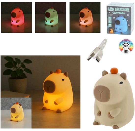 LED Nachtlamp Capybara – Kleurveranderend – Zachte Siliconen – USB Oplaadbaar – Kinderkamer & Cadeau van Acalis