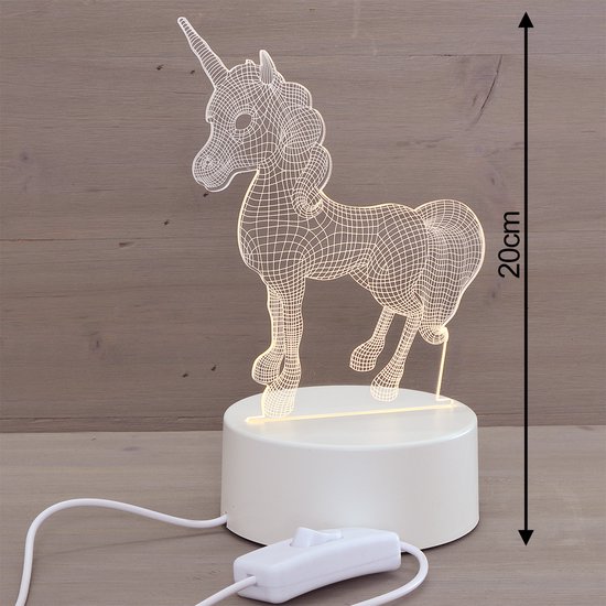LED Nachtlamp Eenhoorn – Plexiglas 3D Sfeerlamp voor Kinderkamer – Met USB Kabel & Lader – Ø10cm – Schattig Unicorn Design voor Meisjes van Nasharia