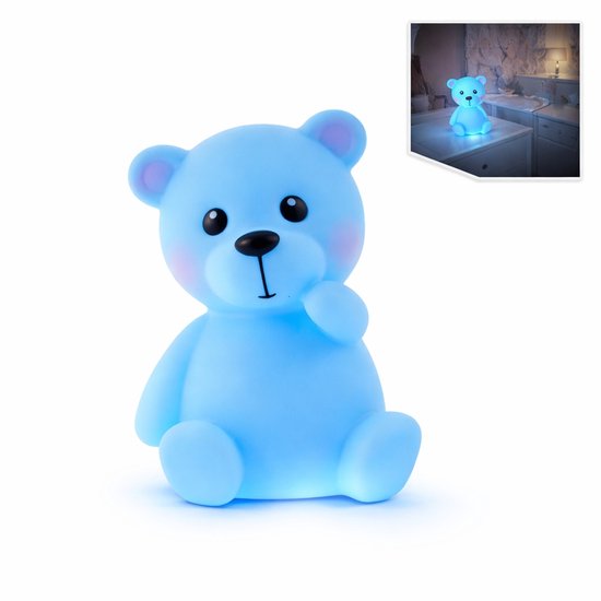 LED Nachtlampje Beer – Kinder Nachtlampje – Tafellampje Baby Kamer – Blauw – 6 x 6 x 12 cm – Inclusief LR44 Batterijen van Merkloos
