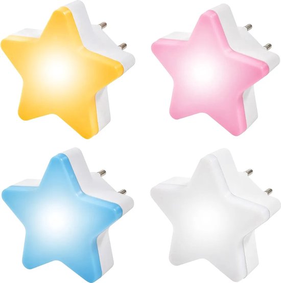 LED-nachtlampje in stervorm, lichtgevoelig, geschikt voor stopcontacten, stervormig, 4 stuks. van Merkloos