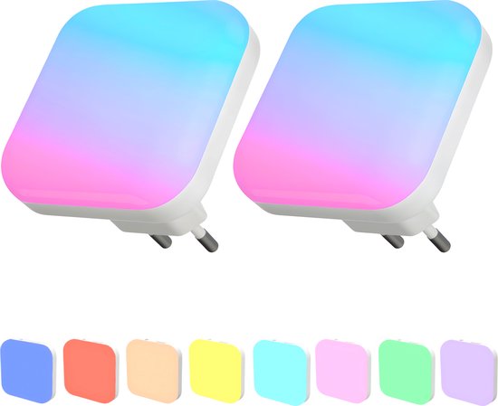 LED Nachtlampje - Kinderen & Volwassenen - 2 Stuks - 8 Verschillende kleuren - Nachtlampje Stopcontact - Stekkerlamp - Multi Colour - Stopcontactlamp - Baby - 2 Standen - 2024 Model