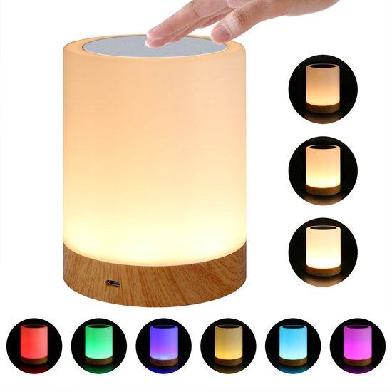 Led-nachtlampje met afstandsbediening, kleuren, touch-control, nachtlampje, oplaadbare lithiumbatterij, cadeau voor kinderen, vrienden (Houtnerf) van AMVORA