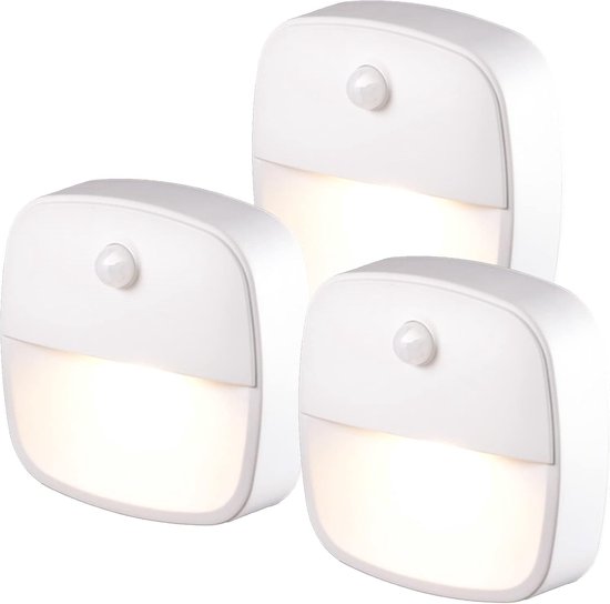 LED-nachtlampje met bewegingssensor, 3-pack nachtlampje met bewegingssensor voor binnen, zelfklevende trapverlichting voor gang, slaapkamer, kinderkamer - warm wit van Aigostar