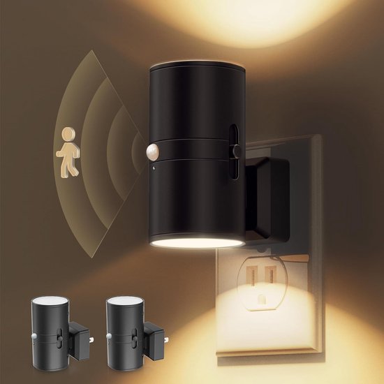 LED-nachtlampje met bewegingssensor, stekker, set van 2, bewegingsgeactiveerd nachtlampje, instelbaar helderheidsbereik van 0-100lm, 3000K zacht wit licht, geschikt voor slaapkamers, trappenhuizen, kinderkamers en kamers van ouderen. van Auvon