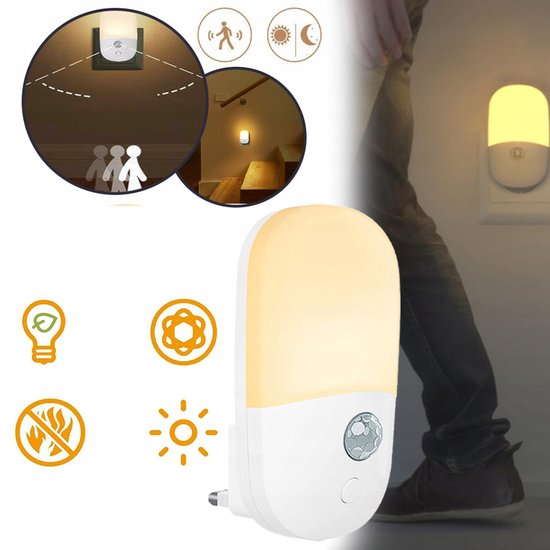 LED-Nachtlampje Met Bewegingssensor Voor Aan De Muur - 2700K Warm Wit Instelbare Helderheid 120° PIR-Sensor Bereik Van 3-5 m - Plug & Play - Voor Baby's, Kinderen En Slaapkamers - Wit
