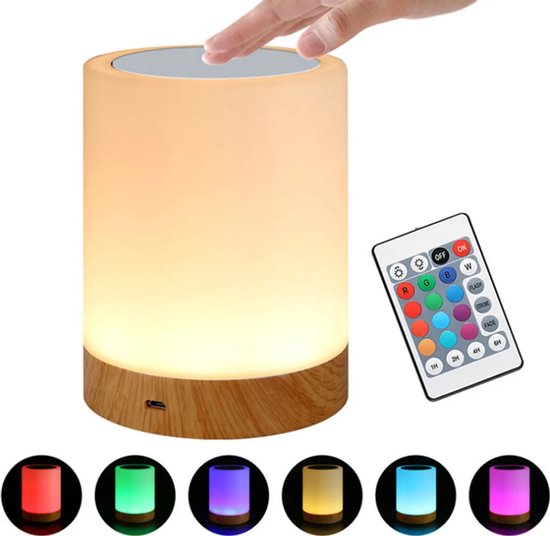 LED-nachtlampje met houtnerf, oplaadbare afstandsbediening, bedlampje voor in de slaapkamer, creatief cadeau, RGB-slaplamp, sfeerverlichting voor op het bureau. van Merkloos