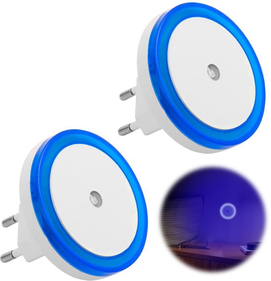 LED Nachtlampje Met Schemeringssensor Voor Binnen - Energiebesparend En Discreet - Automatisch Aan/Uit & Compact Design - 2 Stuks - Voor Hal, Keuken, Trap Of Kinderkamer Blauw van Lunelip