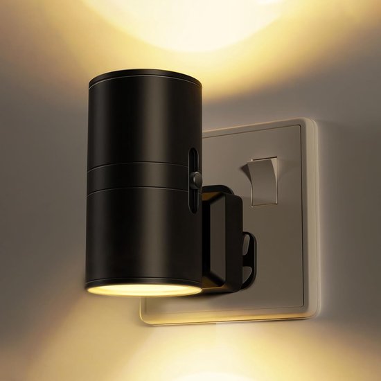 LED nachtlampje plug-in - Lamp met Schemersensor - Automatische Nachtlamp van Schemer tot Dageraad - Dimbare Lamp in 3 Kleuren voor Slaapkamer & Gang - Geen afstandsbediening meegeleverd - 1 stuk Zwart