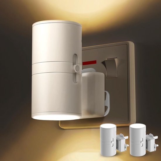 LED nachtlampje plug-in – Lamp met Schemersensor – Automatische Nachtlamp van Schemer tot Dageraad – Dimbare Lamp in 3 Kleuren voor Slaapkamer & Gang – Geen afstandsbediening meegeleverd – 2-Pack Wit van EsyDreams