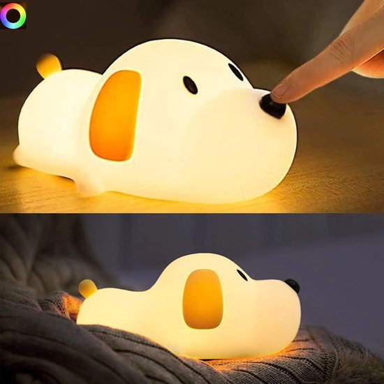 LED-nachtlampje, siliconen nachtlampje met puppy-touch effect, USB-oplaadbaar, met timer en RGB-verlichting, geschikt voor kinderkamers, slaaplampje, draagbaar slaaphulpmiddel en voedingslampje.