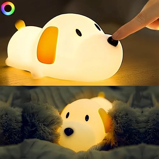 LED-nachtlampje, siliconen puppy-nachtlampje, USB-oplaadbaar, met timer en RGB-verlichting, geschikt voor kinderkamers, slaaplampje, draagbaar slaaphulpmiddel, voedingslampje en als kindercadeau.