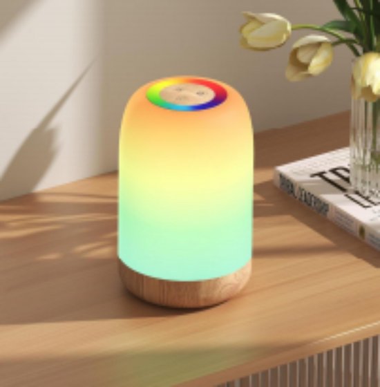 LED Nachtlampje – Touch Dimbaar met 256 RGB Kleuren, 4 Lichtstanden, Draadloze USB-Oplaadbare Tafellamp met Timer en Haak, Houtlook, Draagbaar voor Slaapkamer, Woonkamer en Kinderkamer