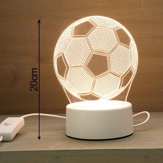LED Nachtlampje Voetbal - Plexiglas 3D Illusie Lamp - Inclusief Adapter en USB - Kinderkamer Lampje - Sport Decoratie van Little Moonshine