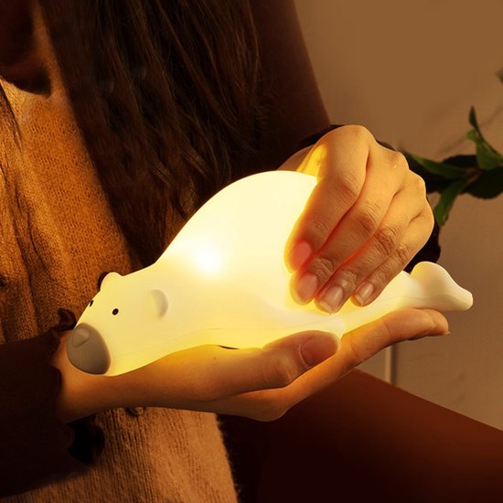 Led-nachtlampje voor kinderen, plat liggend beer-nachtlampje, 3 lichtmodi, nachtlampje voor baby's, USB-oplaadbaar, nachtlampje met 30-minuten-timer en touch-bediening, kinderkamerdecoratie