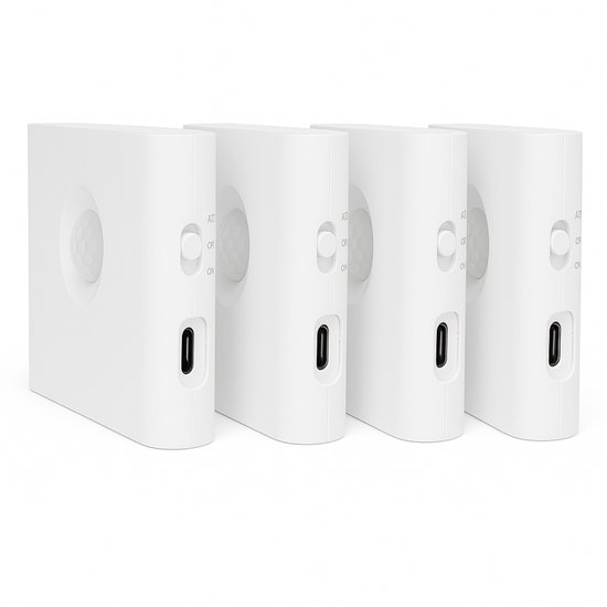 LED Nachtlampjes met Bewegingssensor - Set van 4 - Oplaadbare Draadloze Wandlampen - Warm Wit - USB-C Kast & Trapverlichting - Wit van Merkloos