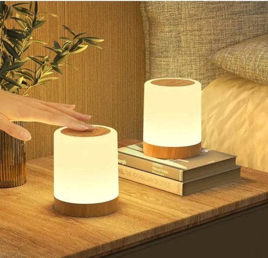LED-nachtlampjes, tweedelige set, aanraakgevoelige dimfunctie, 7 kleurveranderingen, 3 standen, USB-opladen, campinglamp, babytimerlamp. van Merkloos