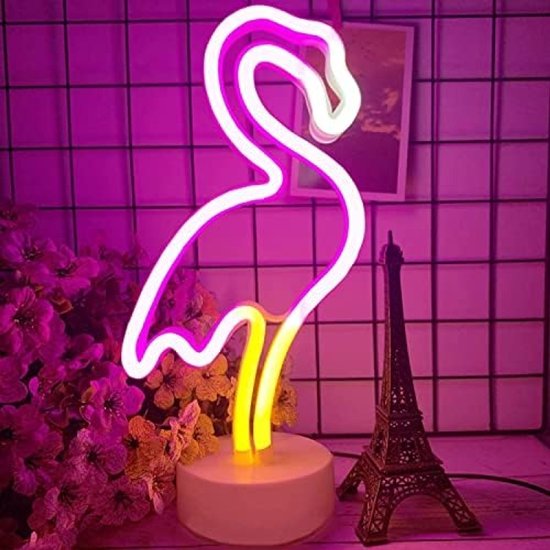 LED Neon Flamingo Tafellamp - Op Batterijen, Sfeerverlichting voor Slaapkamer van Merkloos