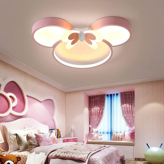 LED Plafondlamp - Kinderkamer Verlichting - Slaapkamer Decoratie - Dimbaar Afstandsbediening - 57 cm Rond - Roze van Merkloos