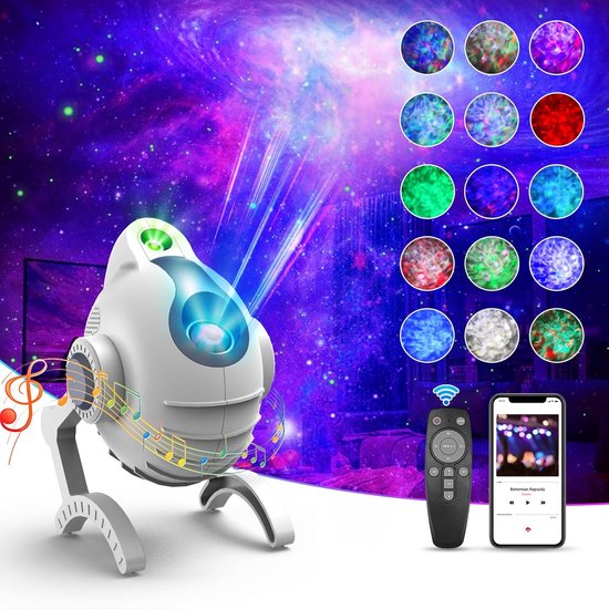 LED Projector Nachtlicht met Bluetooth Speaker - Sterrenhemel & 16 Kleuren - Voor Plafond & Tafelgebruik - Met Afstandsbediening