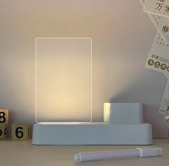 LED-Schijfbord - Schrijfbare lamp (Verticaal)- Nachtlamp - Acrylglas - Lichtgevende planner en notitiebord - Inclusief pen van Decopatent